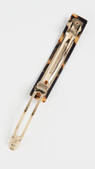 Alexandre de Paris Tokyo tortoise hair clip worn in casual updo for easy style