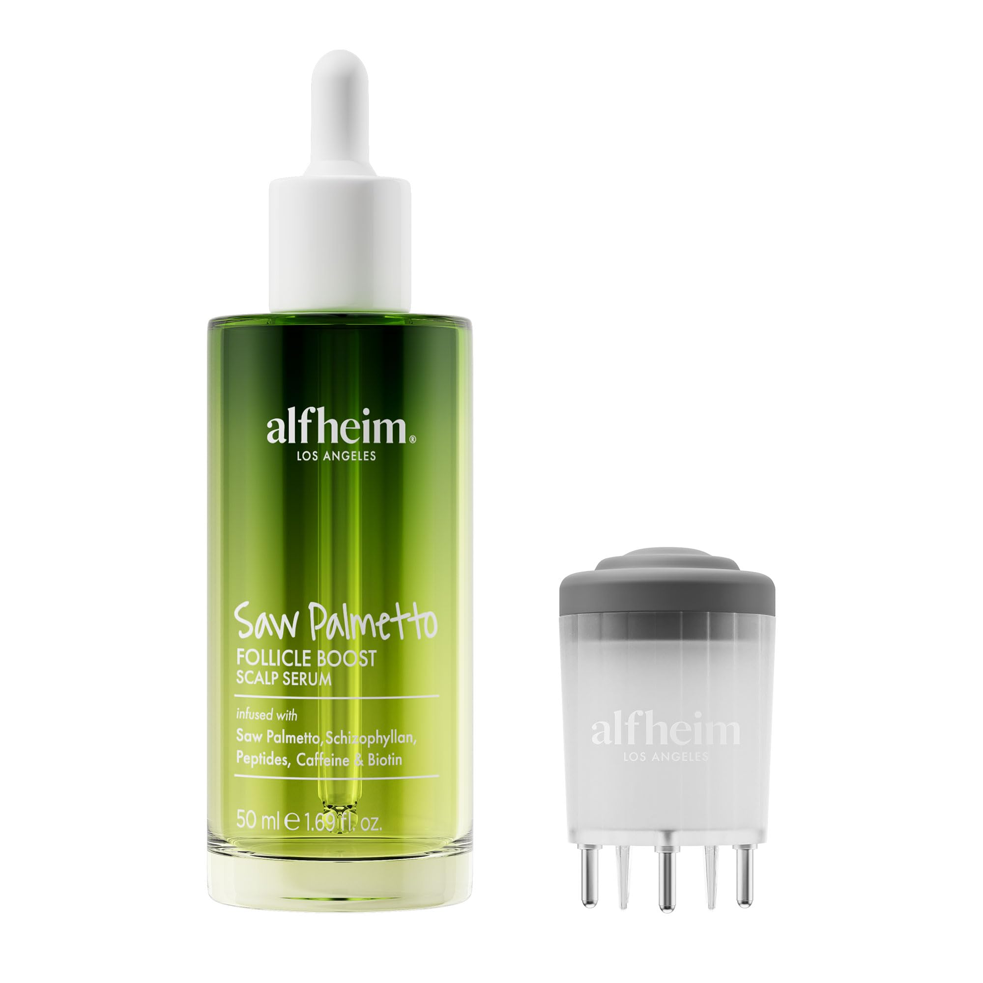ALFHEIM Saw Palmetto scalp serum bottle for balanced scalp.