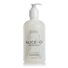 Alice + Co. Lavender & Eucalyptus shampoo bottle for gentle cleansing.