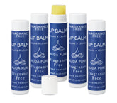 ALIDA PURE fragrance-free lip balm tube packaging shows vegan, beeswax-free design.