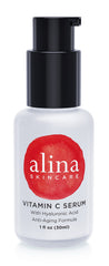 Alina Skin Care vitamin C serum bottle shows premium formula for radiant skin