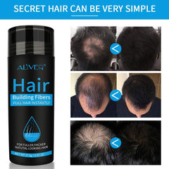 ALIVER Hair Fibers close-up after use shows thicker, fuller appearance.
