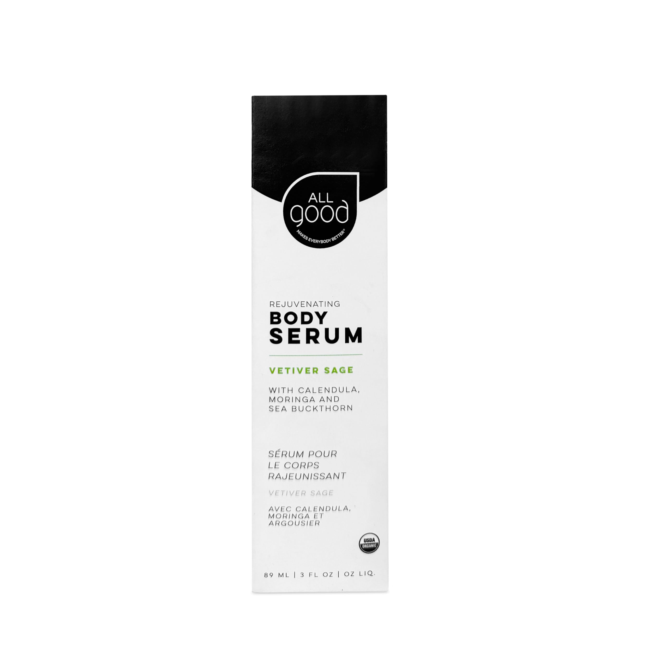 All Good Rejuvenating Body Serum bottle pour demonstrates easy application for quick hydration.