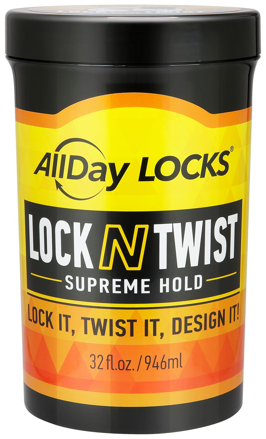 AllDay Locks Lock N Twist Supreme Hold jar close-up showing strong hold for locs.