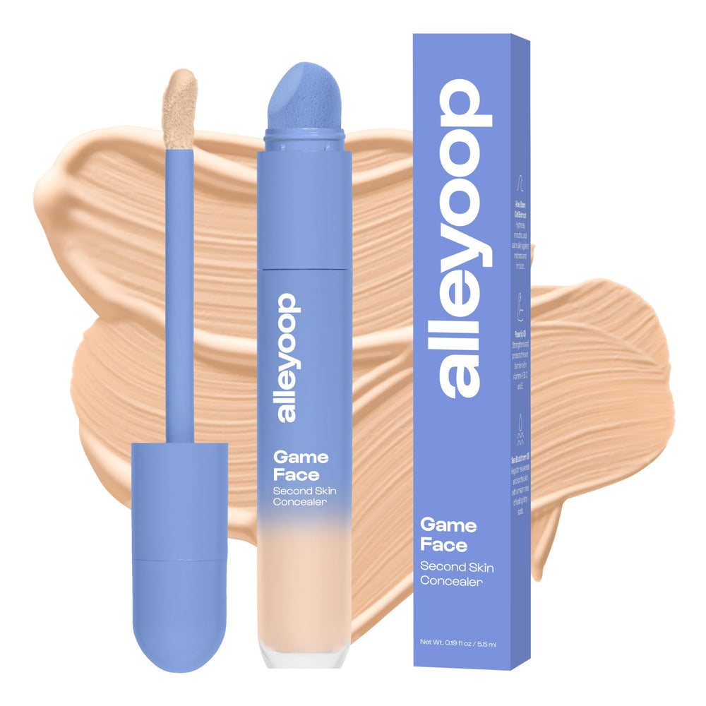 Alleyoop Game Face Concealer with built-in sponge for quick, precise under-eye coverage.