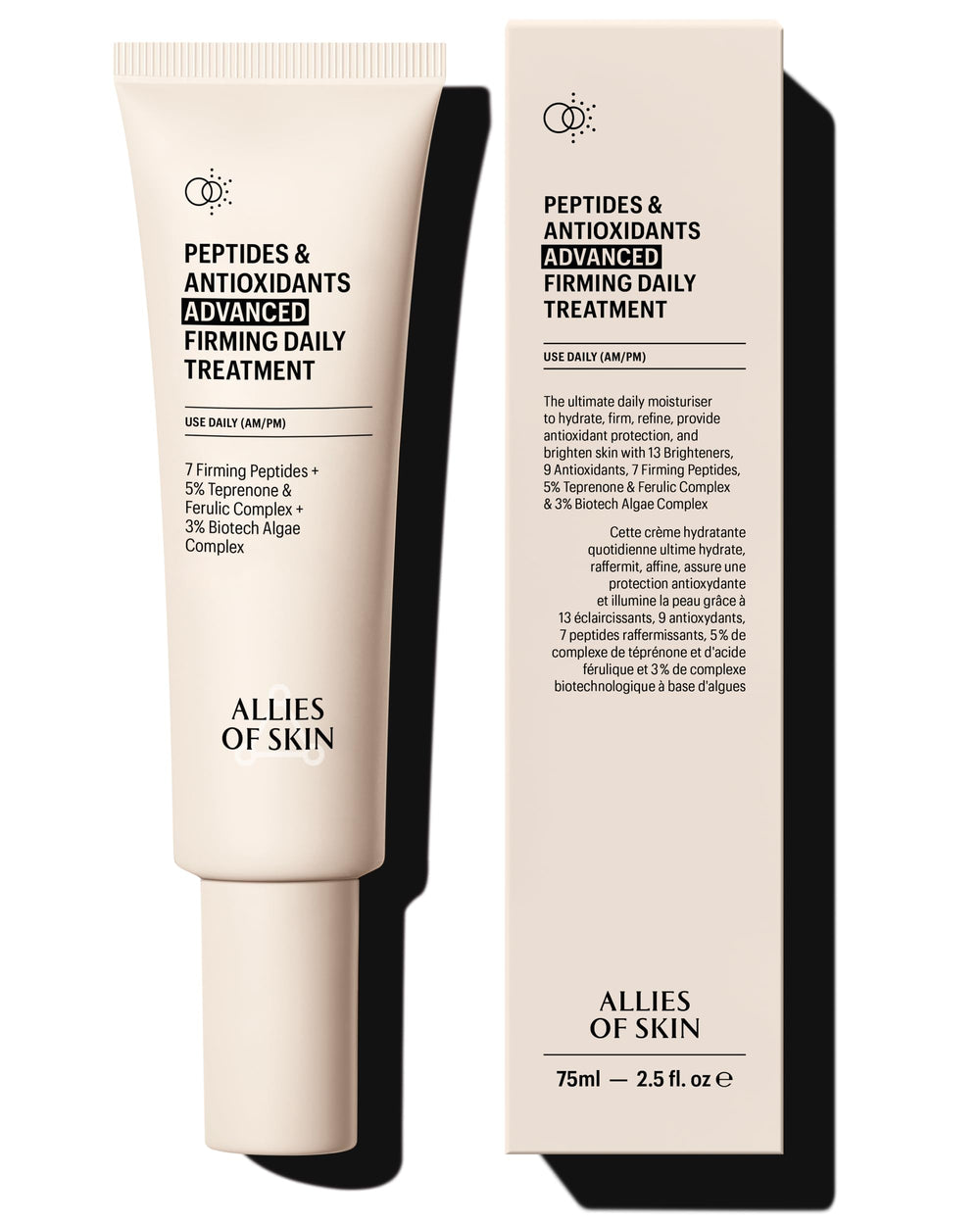Allies of Skin jumbo jar packaging showcases premium firming daily treatment for everyday use.