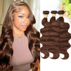 ALLRUN brown body wave bundles 16inch close-up texture for silky, tangle-free styling