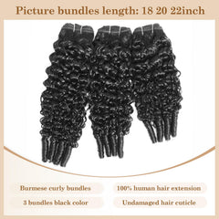 ALLRUN Burmese curly bundles 22-inch display showing length stretch and curl pattern