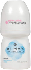 Almay fragrance-free roll-on bottle close-up for sensitive skin comfort