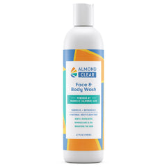 Almond Clear Face & Body Wash bottle pouring for gentle acne-prone skin
