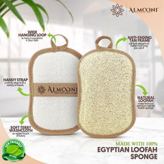 ALMOONI bow-tie loofah pad textured surface ready for moisturizer prep