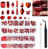 ALOCIAM 2680pcs 3D red nail rhinestones kit for dazzling nail art designs