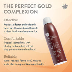 ALOE UP spray application showing fast-drying formula and light, clean finish.