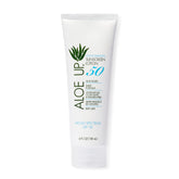 Aloe Up SPF 50 sunscreen bottle for face and body provides broad UVA/UVB protection.