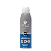 Aloe Up sport sunscreen spray bottle ready for quick outdoor protection.