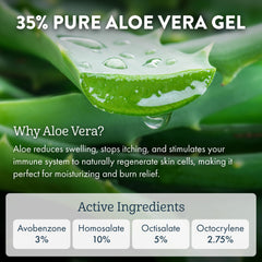 Aloe Up SPF 30 broad-spectrum graphic highlighting UVA/UVB coverage.