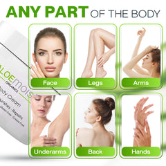 AloMoist non-greasy absorbent formula demonstrates quick skin absorption.