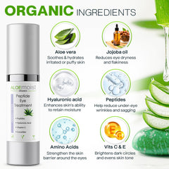AloeMoist Peptide Eye Cream jar detail highlighting smooth skin and brightening