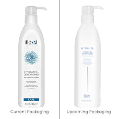ALOXXI conditioner label close-up highlighting sulfate-free, gentle daily-use formula.