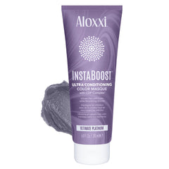 ALOXXI InstaBoost Ultimate Platinum bottle pour for a brass-neutralizing cool blonde finish.