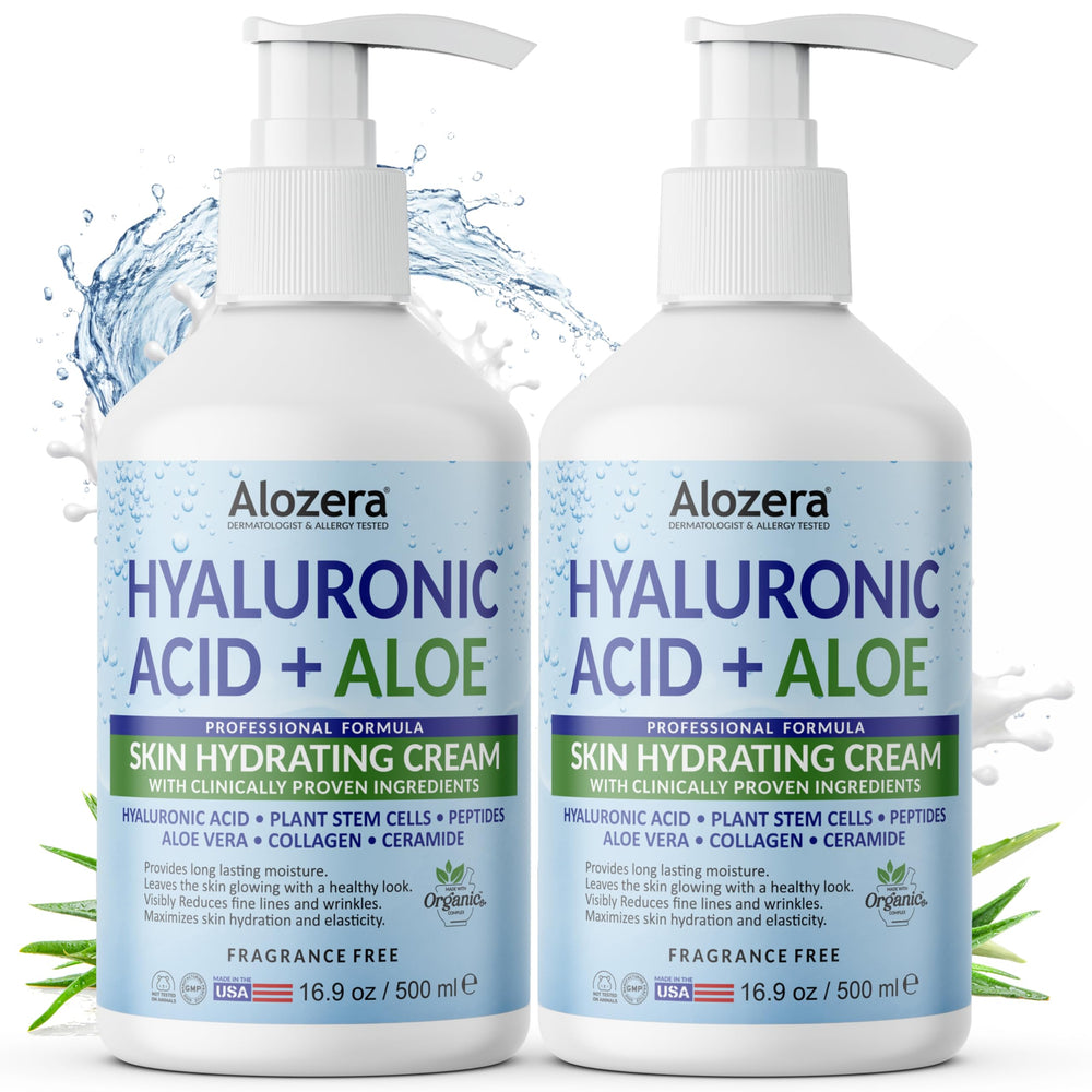 Alozera Hyaluronic Acid Body Lotion bottle delivering deep hydration for dry skin