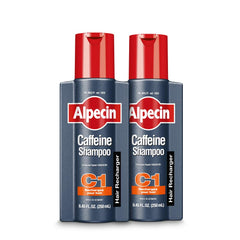 Alpecin C1 caffeine shampoo bottle pouring for daily scalp cleanse