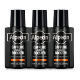 Alpecin caffeine hair booster bottle pour demonstrates energizing scalp care.