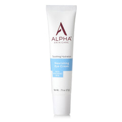 Alpha Skin Care Nourishing Eye Cream with Hyaluronic Acid jar in packaging showing glossy, hydrating formula around the eyes.