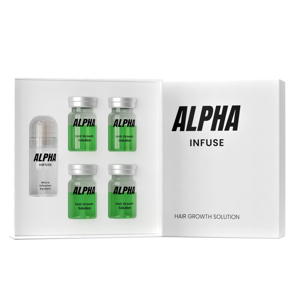 Alphainfuse scalp nourishing serum bottle pump for easy daily use and scalp care.