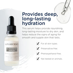 ALPHASCIENCE HA Booster Serum pump dispenser illustrating easy daily moisture application.