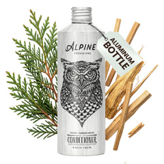 Alpine Provisions cedar-sandalwood conditioner bottle with spa-like scent for daily conditioning.