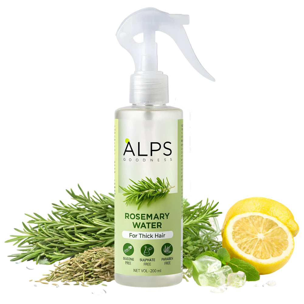 Alps Goodness Rosemary Water Spray bottle provides a lightweight strength boost for daily hair care.