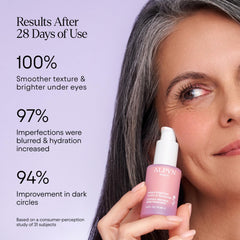 Alpyn Beauty Instant Bright Eye jar close-up showcases the peachy-pink hue for softening dark circles.