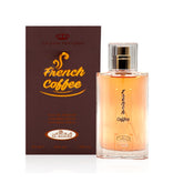 Al-Rehab French Coffee EDP bottle front view highlights the gourmet coffee vibe.