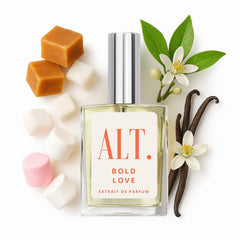 ALT. FRAGRANCES Bold Love bottle front, a long-lasting perfume for romantic evenings.
