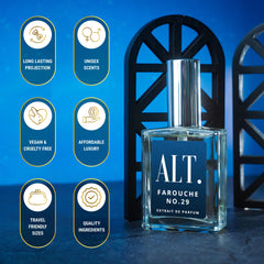 ALT. FRAGRANCES Farouche bottle cap closeup, premium look for evenings.