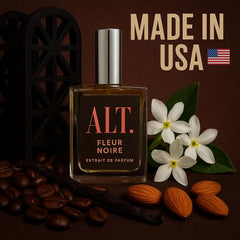 ALT. FRAGRANCES Fleur Noire closeup reveals coffee notes and jasmine for intrigue and depth.