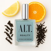 ALT. FRAGRANCES Reality bottle front view with citrus notes for daily confidence.