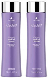 Alterna Caviar Anti-Aging Multiplying Volume Shampoo bottle boosts fullness for fine hair.