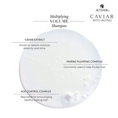 Alterna Caviar Anti-Aging Multiplying Volume Shampoo close-up with rich lather.
