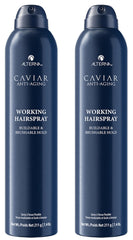 Alterna Caviar Anti-Aging styling spray bottle offers brushable, flexible-hold finish.