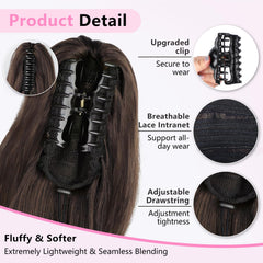 ALXNAN dark chocolate brown ponytail added to hair for fuller look.