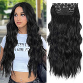 ALXNAN clip-in long wavy extension 24-inch pack front view adds instant fullness.