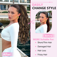ALXNAN ponytail extension clip-in secures at roots for quick styling.