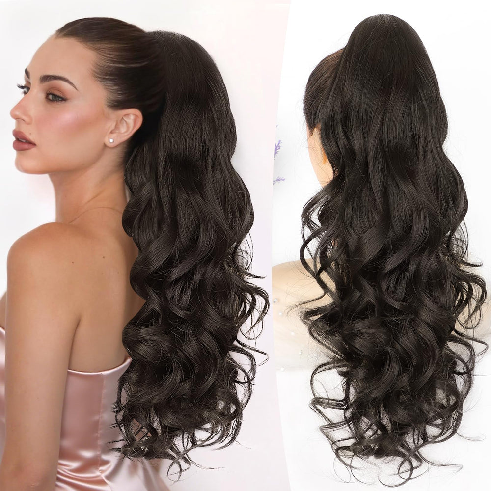 ALXNAN ponytail extension shows secure clip attachment for easy wear.