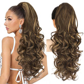 ALXNAN Ponytail Extension in chocolate brown with highlights for instant volume and length