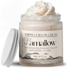 Amallow beef tallow whipped cream jar indicates rich hydration for sensitive skin