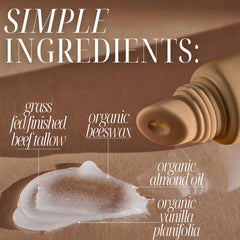 Amallow lip balm texture image demonstrating smooth glide with vanilla scent