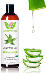Amara Beauty Organic Aloe Vera Gel bottle showing pure hydration for skin