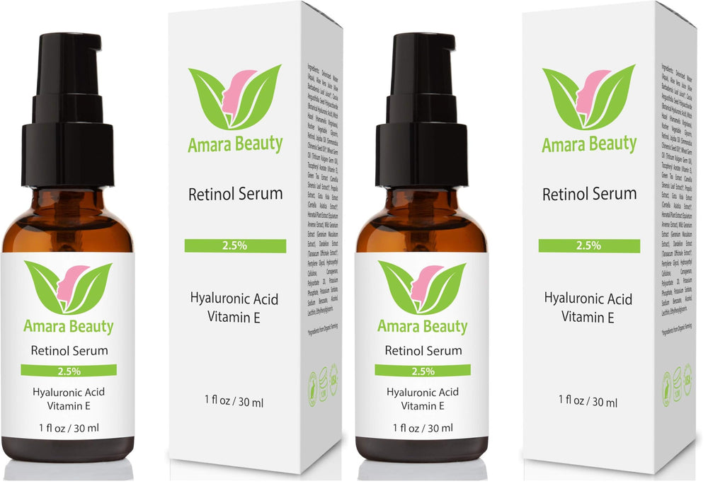 Amara Beauty retinol serum bottle close-up highlighting premium packaging for daily anti-aging care.